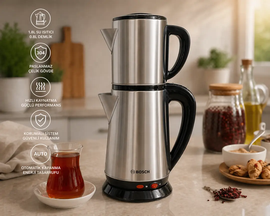 Bosch Çay Makinesi Paslanmaz Çelik - Aydarya Store mutfak ve çeyiz koleksiyonu